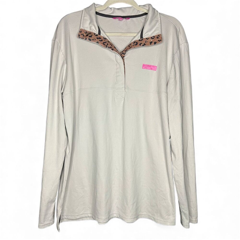 Simply Southern Women's Long Sleeve Leopard Animal Print Patch Soft Pullover XL